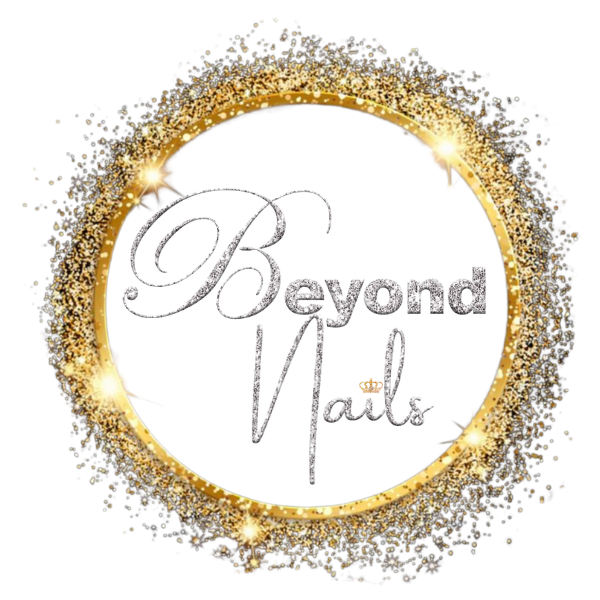 Beyond Nails Apple Valley, MN logo, gold and silver sparkly nails logo